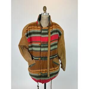VTG 90s Brandon Thomas Southwest Wool Suede Jacket Aztec Stripe Sz M